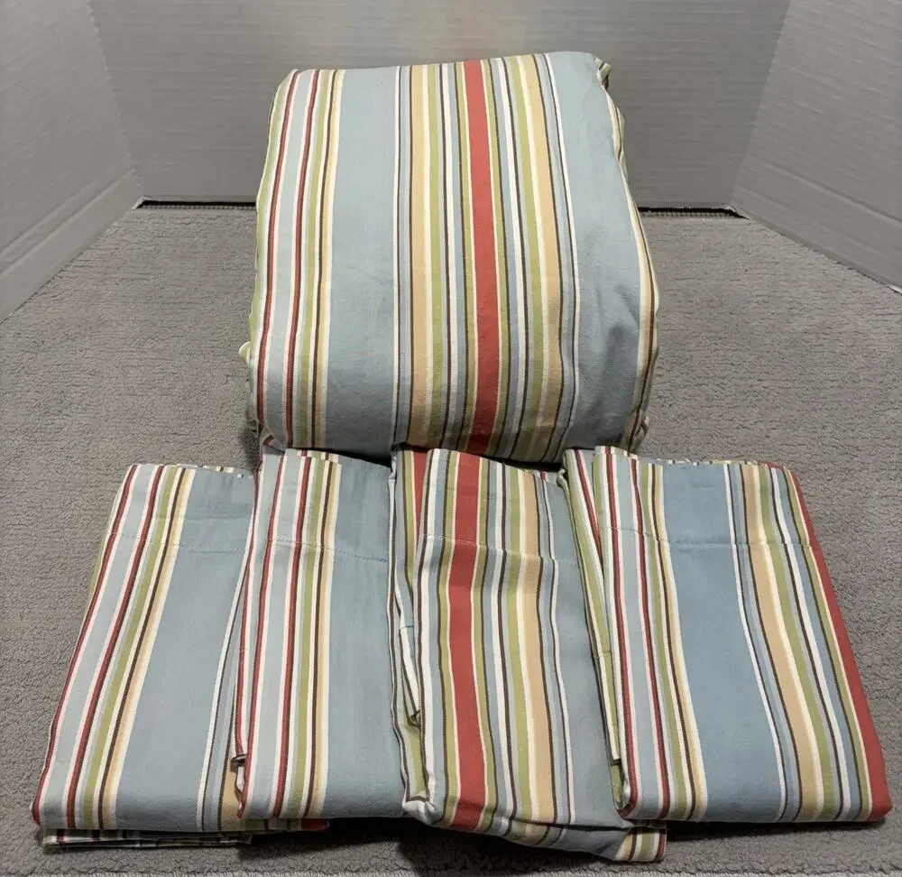 Pottery Barn Duvet Cover King Doyle Stripe Organic (Flaw) 4 Pillow Cover Shams